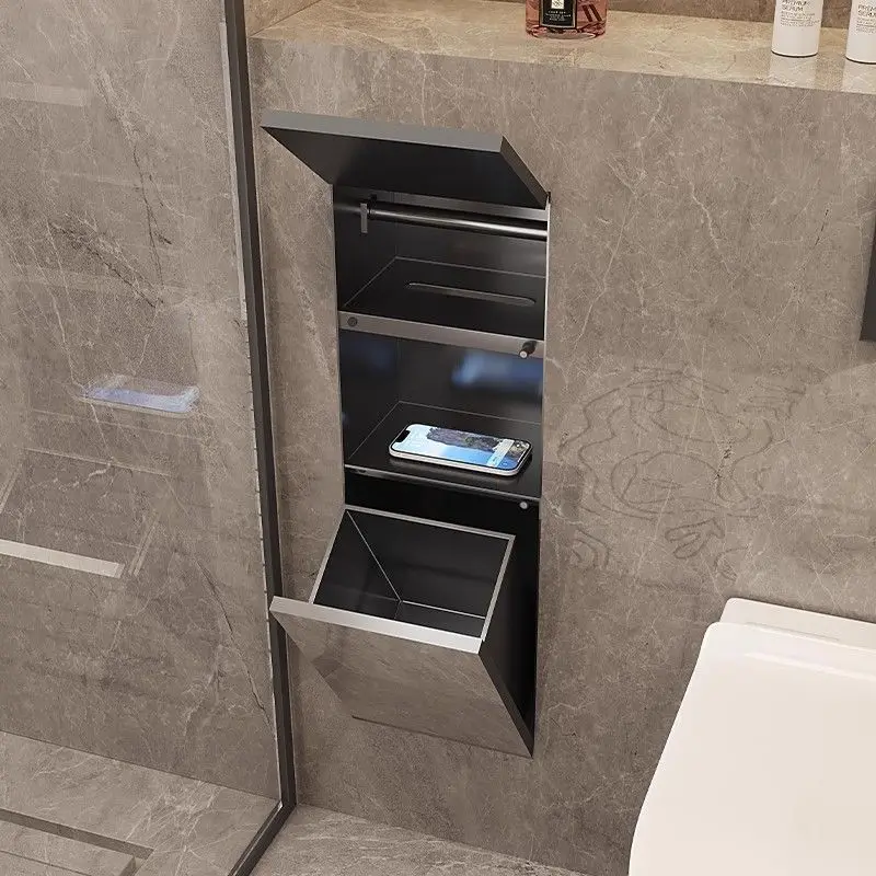304 stainless steel niche toilet hidden trash can embedded tissue box concealed toilet rack niche