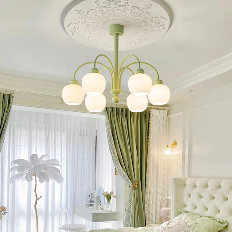 French Style Creative Chandelier Nordic Cream Style Metal Pendant  Living Room Restaurant Guest Room Decor Simple Hanging Lamp
