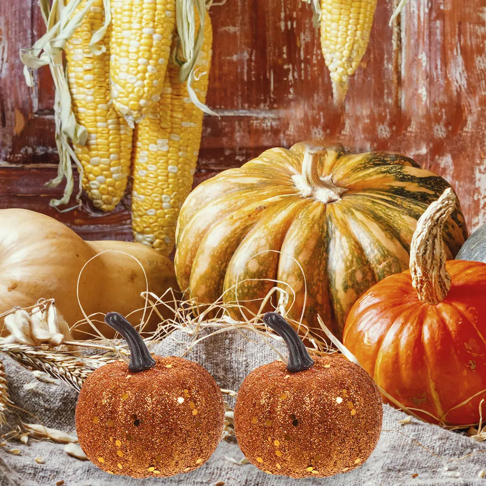 

12 Pcs Pumpkin Decoration Props Halloween Artificial Fake Ornaments Fall Festival Decorations Foam Glitter Pumpkins Hanging
