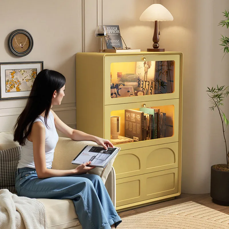 DSA solid wood simple living room storage locker glass wine cabinet cream style dining side cabinet