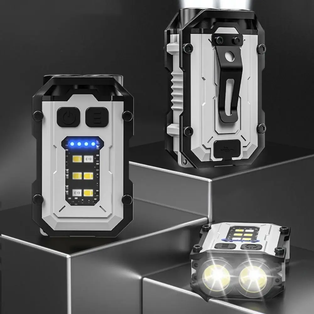 Durable LED+COB Keychain Flashlight Super Bright USB Rechargeable Mini Flashlight Magnetic with Back Clip Torch Lamp Running