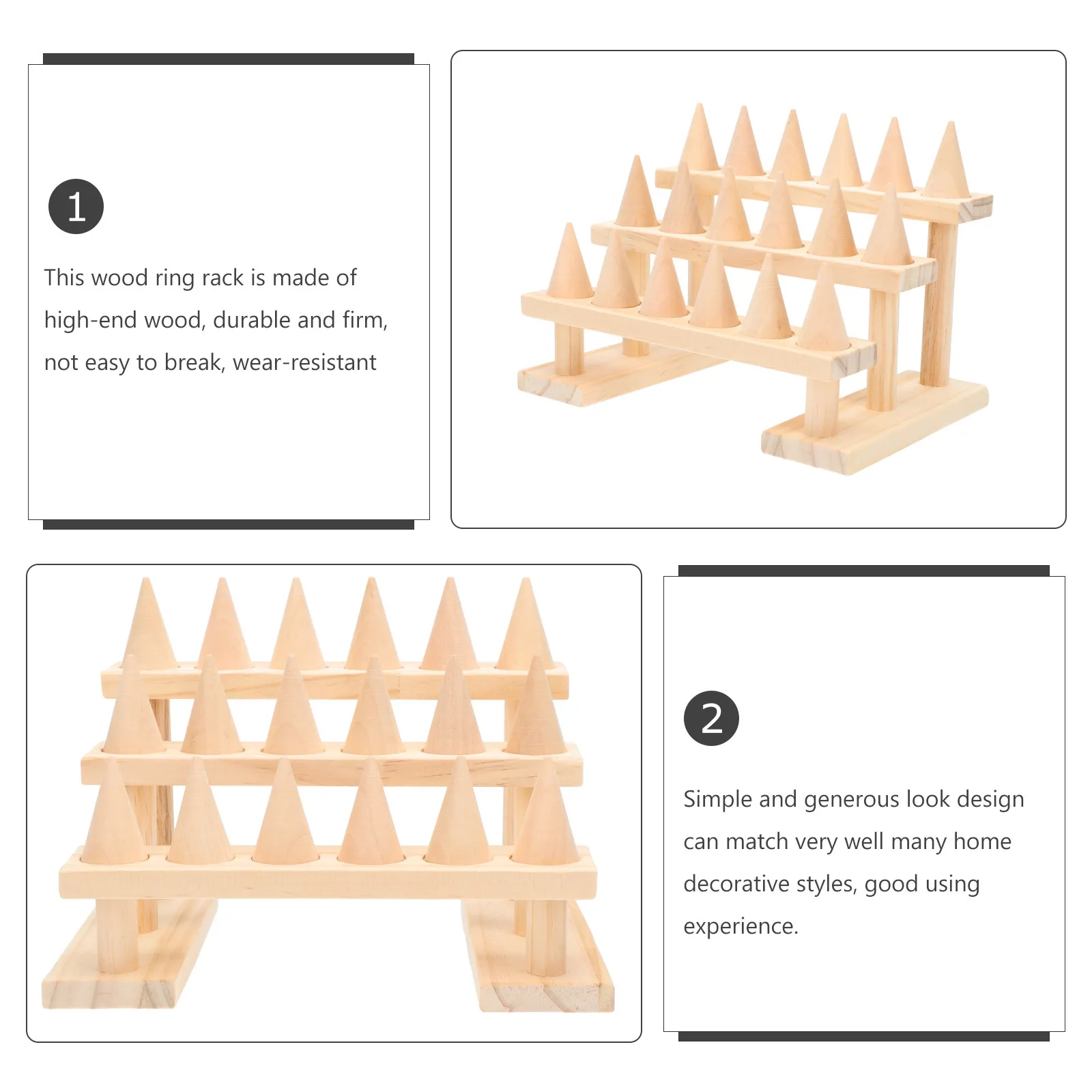 1Pcs Wooden Finger Jewelry Bracket Simple Design Ring Display Rack for Dresser Storage Showcase Multi-Tier Ring Holder Stand
