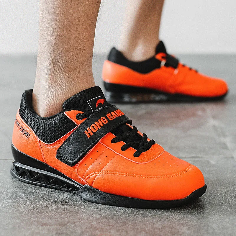 Chaussures de sport orange pour hommes et femmes, baskets unisexes en cuir à nervures dures, chaussures de squat pour couples, entraînement de poids, nouveau, 2024