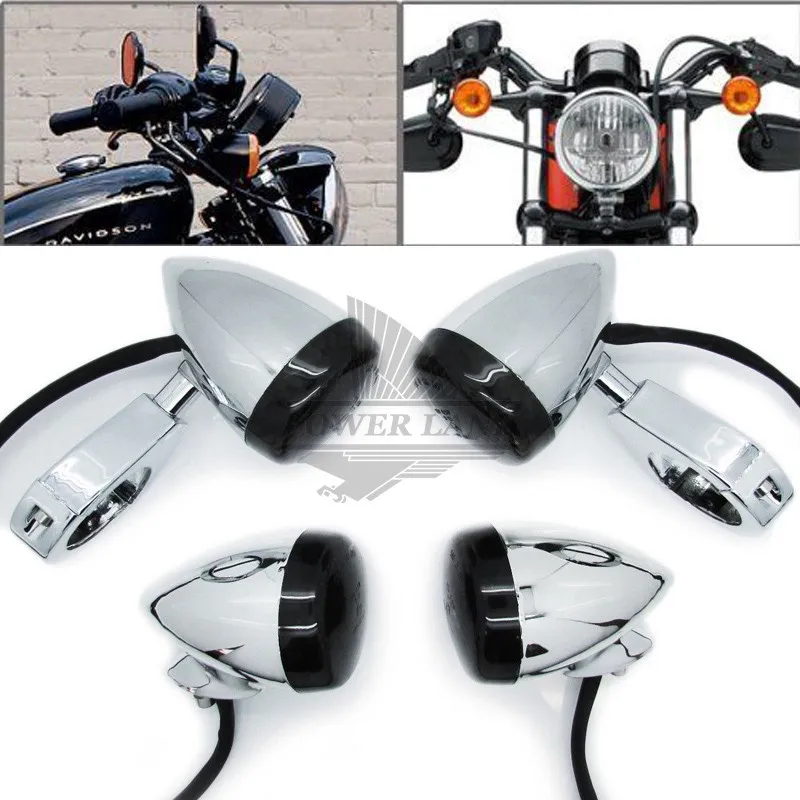 

4pcs Universal Fit Chrome Front Rear Motorcycle LED Turn Signal Amber Light 39mm Fork Clamp Smoke Lens Fit For Harley