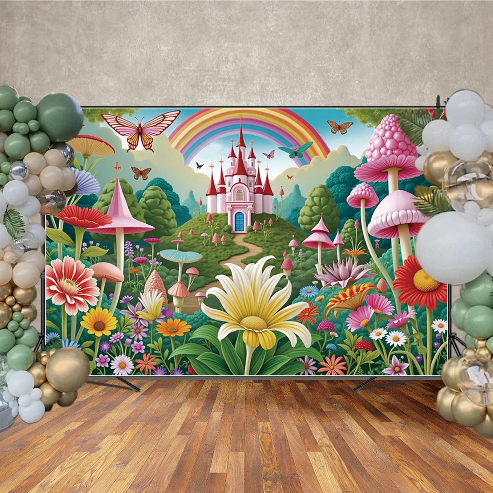 MOON.QG Princess Castle Backdrop Flower Fairy Baby Cake Smash Girl 1St Birthday Photography Background Fantasy Palace Birthday