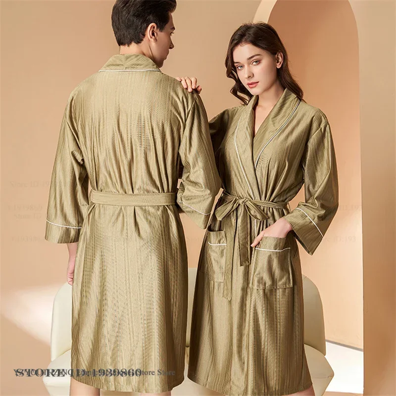 Coupe Long Sleeve Robe Spring Autumn Bathrobe Kimono Gown Lounge Wear Luxury Sleepwear Casual Homewear Nightwear with Pocket