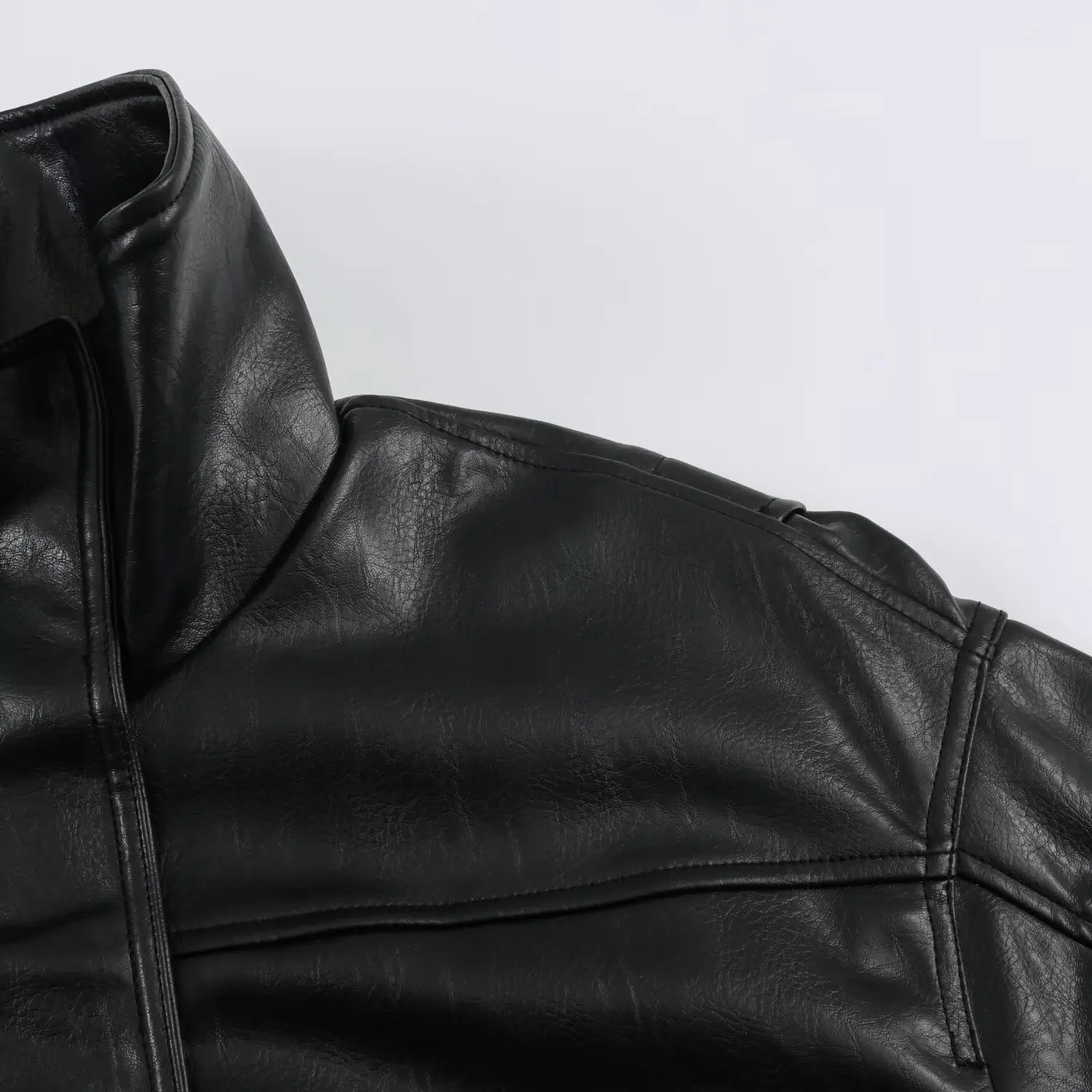 KASLEAD New Women's High-End Leather Effect Pilot Jacket Short Sleeve Long Coat Polyester Fiber 100% Autumn Season Fashion