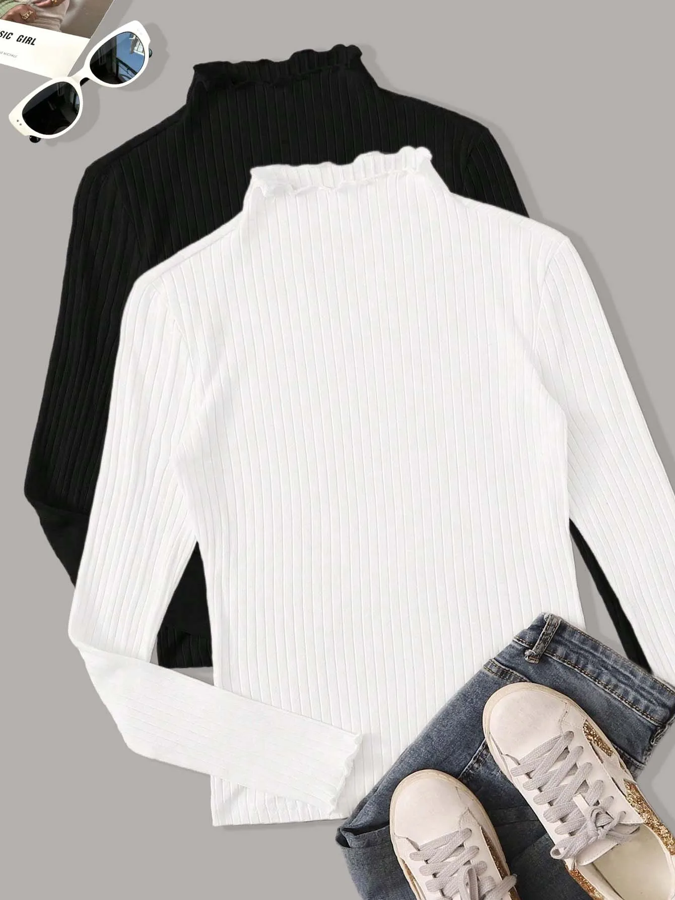 

Spring and Autumn Hot Sale Best Selling Casual Home Wear High Neck Long Sleeve Solid Color Plus Size T-Shirt Two-Piece