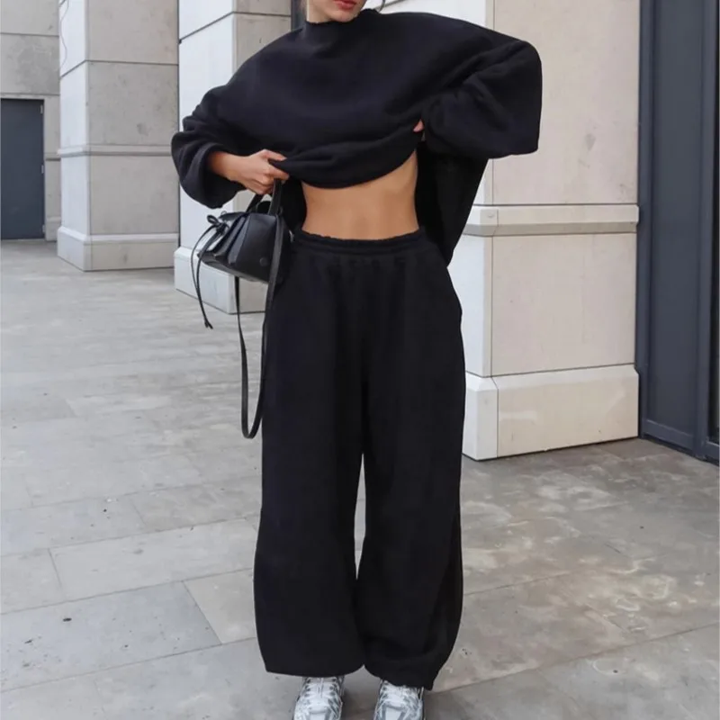 

Осень 2026, женский пуловер, повседневный оверсайз, толстовки с длинными рукавами Y2K, толстовка, топ для бега, модные брюки, спортивный костюм, комплект из двух предметов