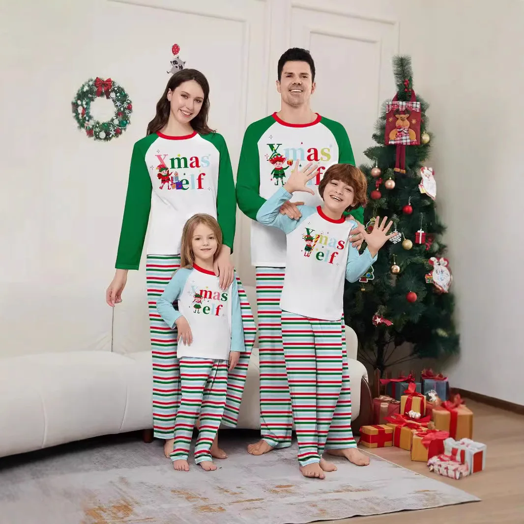 Navidad familia Look mamá papá niños trajes a juego rayas estampado conjunto de ropa bebé mameluco lindo ropa de dormir pijamas de Navidad