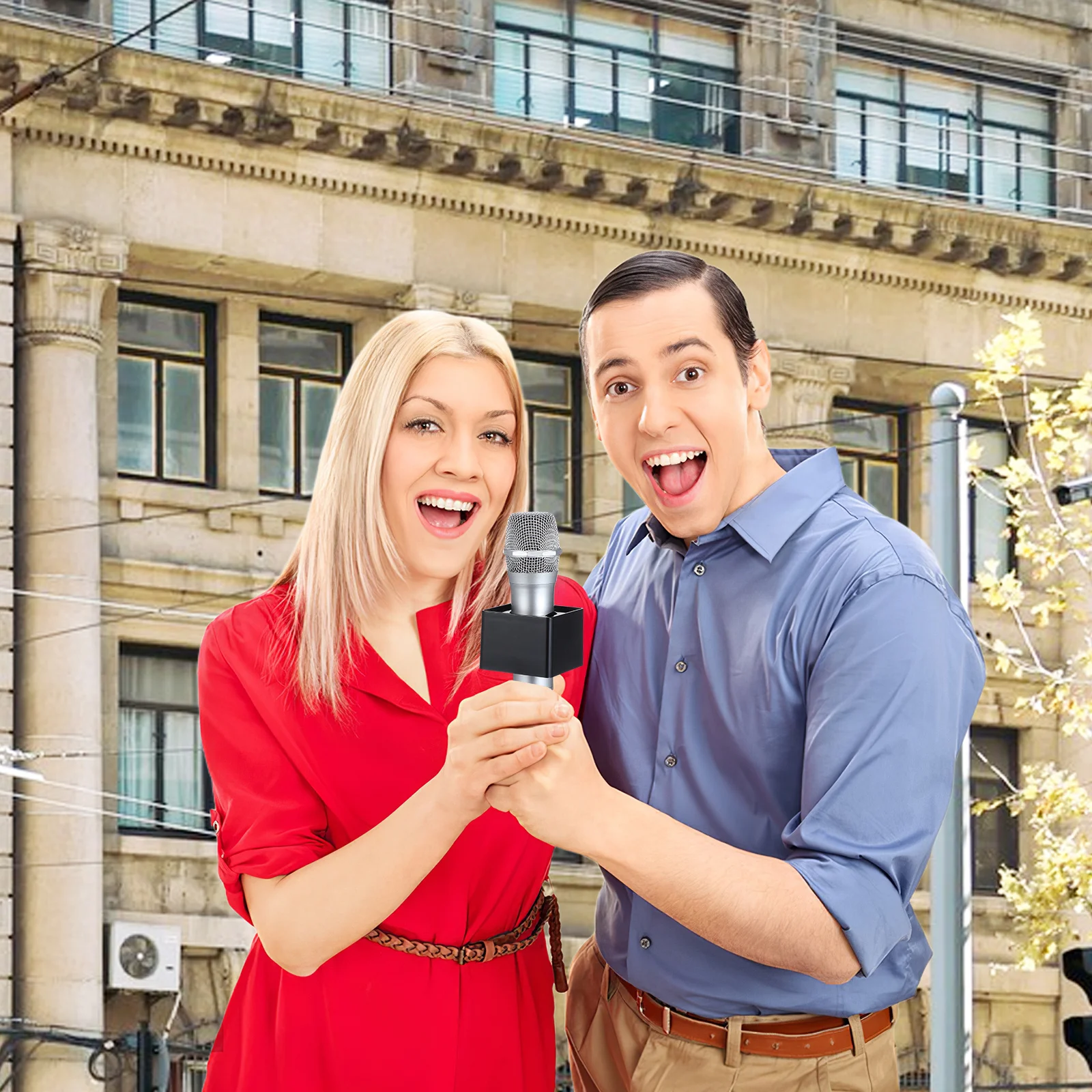 2pcs Portable Abs Injection Molding Triangular Interview Mic Microphone Logo Flag Station Black For Professional Use Mic Clip On