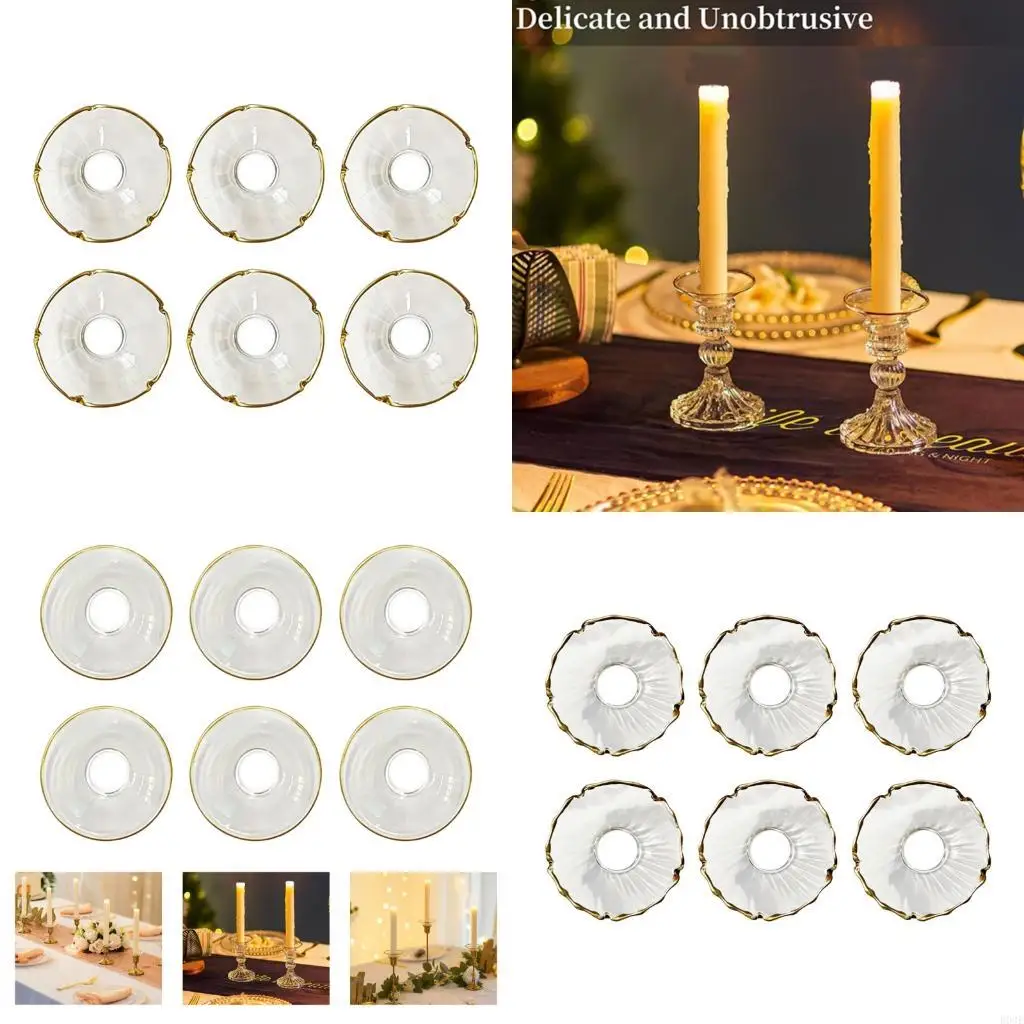 Elegant Clear Glass Drips Protectors Gold Trimmed Bobeches Set Of 6 B03E