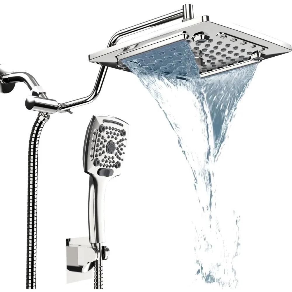 

Rain Shower Head with Handheld Spray, Rainfall Shower Head Combo with 60 Hose, Dual Showerhead Set with Adjustable Sho