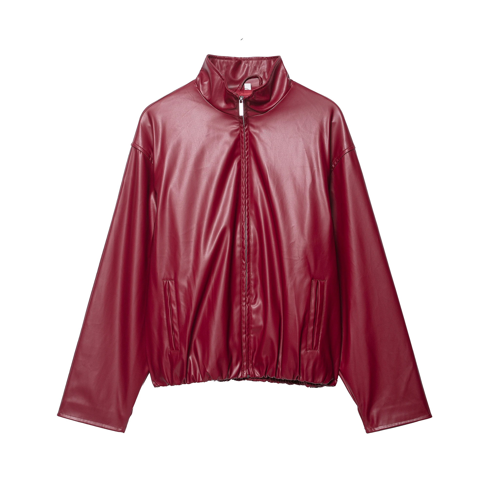 DUOPERI, moda de otoño para mujer, chaquetas de PU lisas con cremallera frontal, informal, cuello alto, manga larga, trajes elegantes para mujer