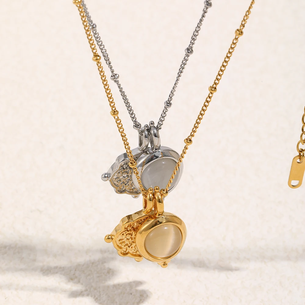 MamacitaSlay 316L Stainless Steel Sun Moon Pendant Necklace 18K Gold Plated Waterproof Neck Jewelry Women's Elegant Necklace view 5