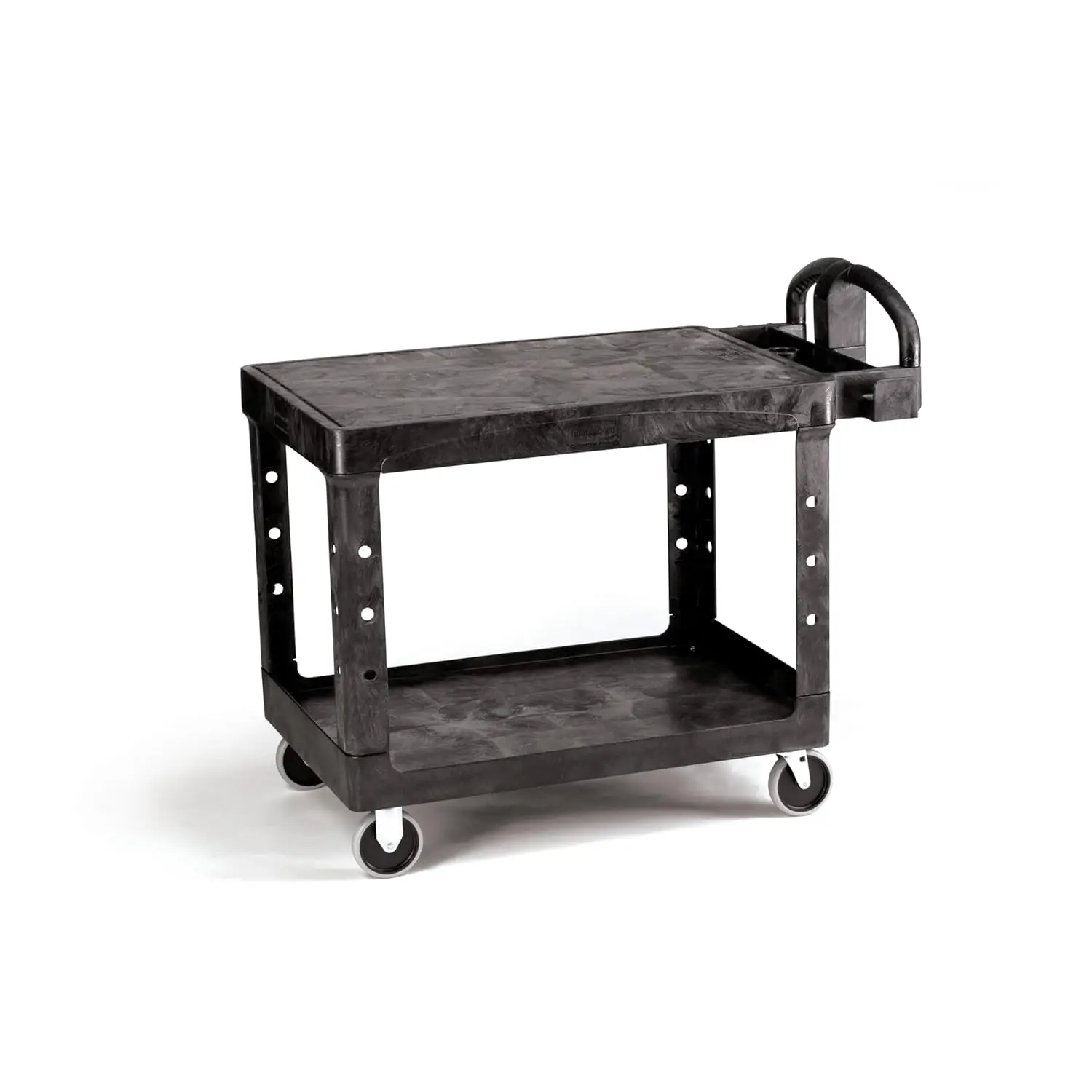 

2 Shelf Utility Service Cart Medium Flat Shelves Ergonomic Handle 500 lbs Capacity Ideal for Warehouse Garage Cleaning