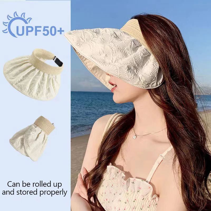 Summer Empty Top Sun Hat Anti Uv Female Outdoor Visor Cap Casual Shade Hat Straw Wide Large Brim Sunscreen Beach Sunhat Lady