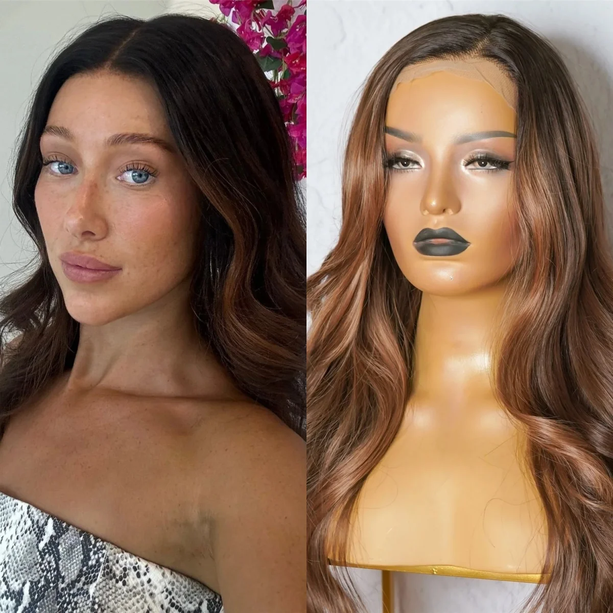 

Женский парик без клея, омбре, шоколадно-коричневый, из синтетических волос, слегка волнистый, брюнетка, с кружевной передней частью, для повседневного использования и косплея