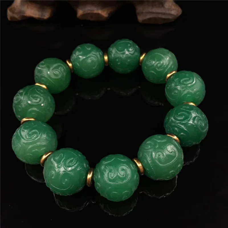 

Green Agate Pattern Bead Bracelet Hetian Jadeite Jade Jewelry