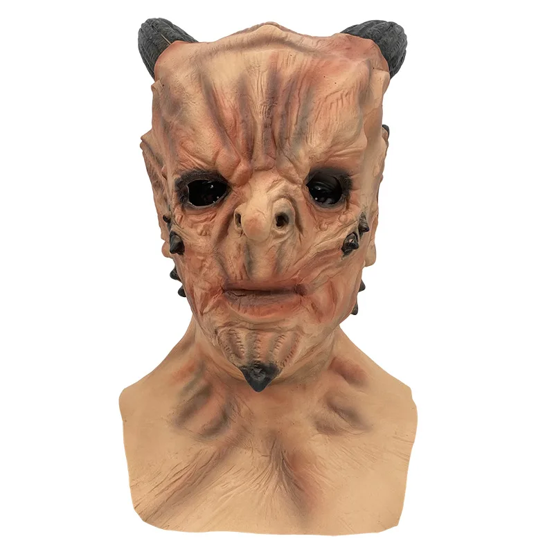 2025 할로윈 핫세일 워크래프트 라텍스 마스크 호러 불 악마 왕 뿔 스쿱 후드