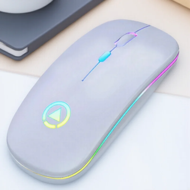 

Ультратонкая беспроводная мышь 24G, бесшумная красочная светодиодная оптическая мышь, портативная для ПК, ноутбука, планшета, игр