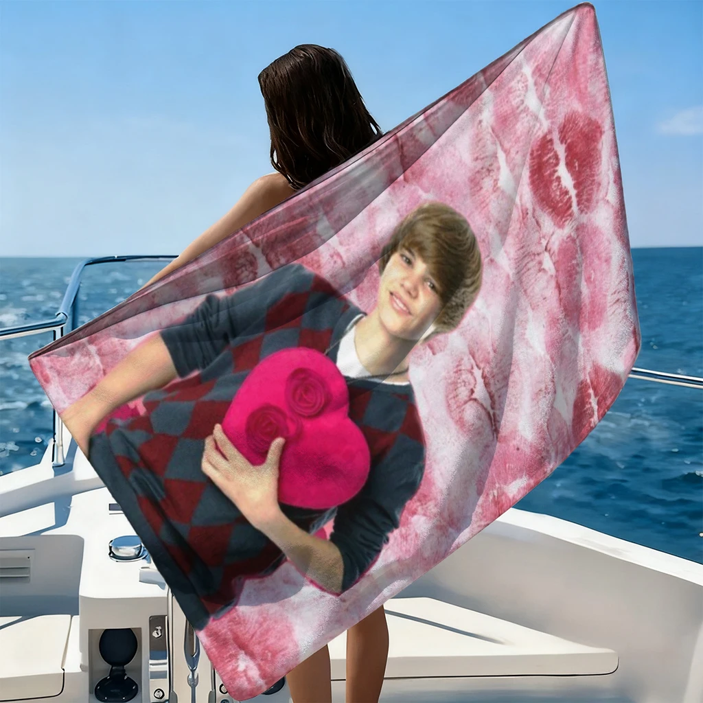 1pc J-Justin B-Bieber Beach Towel Lip Print Design Super Absorbent Suitable for Beach Vacation Pool Summer Gift for Friends