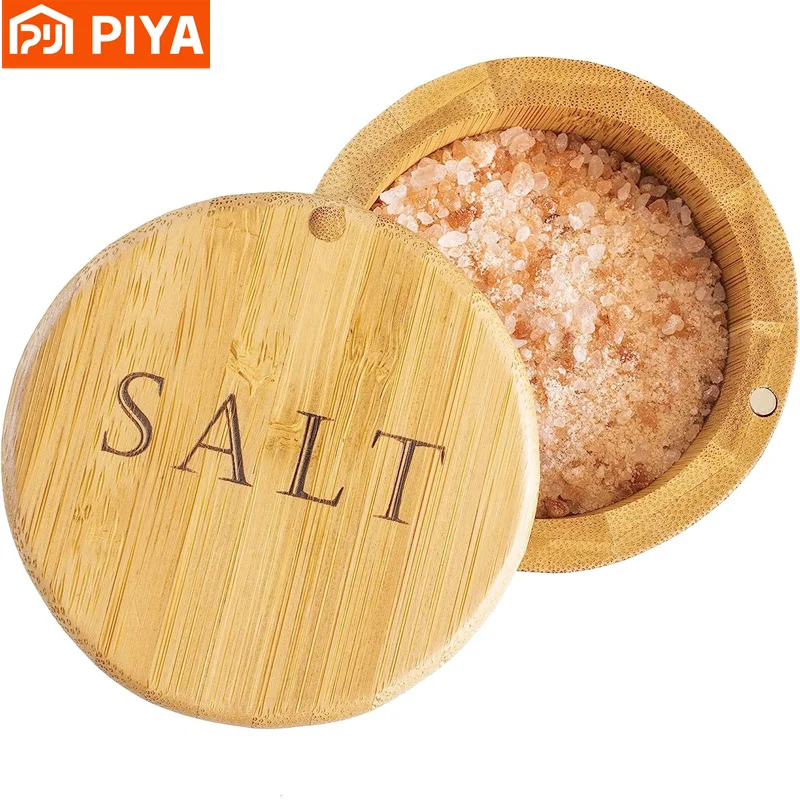 Totally Bamboo Salt Cellar Bambusowe pudełko do przechowywania z magnetyczną obrotową pokrywką Słoik na sól Drewniany pojemnik do przechowywania przypraw