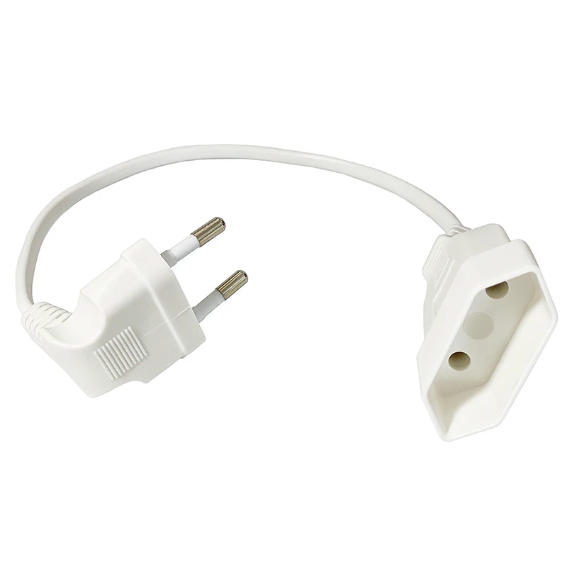 1PCS EU Power Adapter Cord,90 Degree Angled European Round 2Pin Male to Female Plug Power Cable For UPS PDU 0.3M