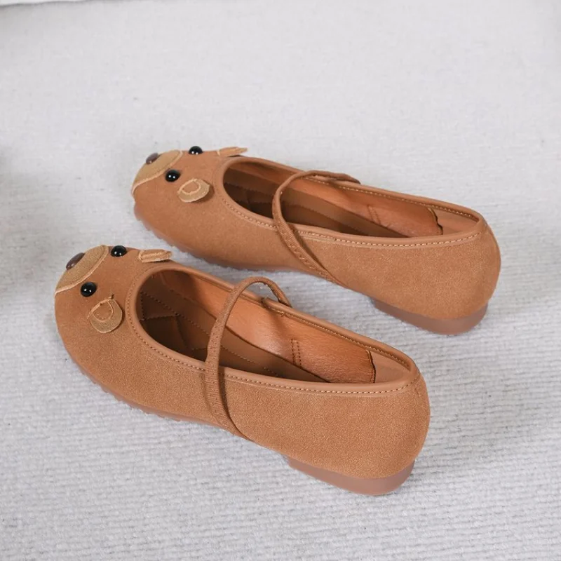 Little Mouse Decorated Soft-Soled Bean Shoes Women's Non-Slip Shallow Mouth Flat Daily Single Shoes