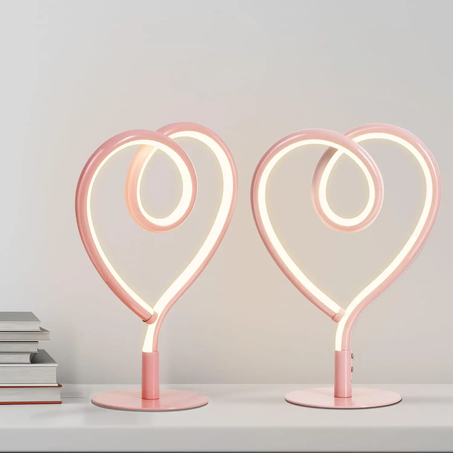 Set of 2 Heart Modern Table Lamps, 3 Way Dimmable Bedside Lights Decorative lamp with Touch Control - LED Nightstand