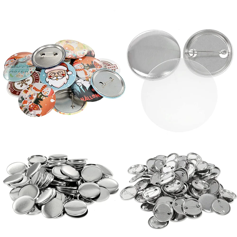 100pcs DIY Blank Button Pin Badge Kit, Round Metal Button Making Supplies With Shells, Back Covers, For Button Maker Machines