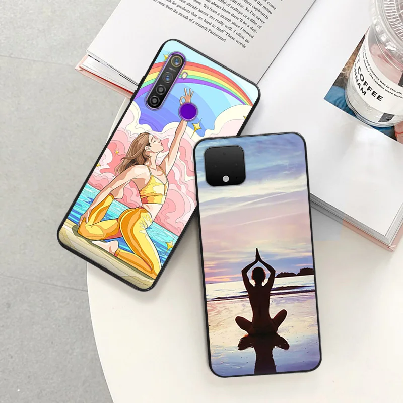 Phone Case for Pixel 8 Pro 8a 7a 6a 7 6 Motorola G200 Edge 40 30 20 One Fusion Lovely Yoga Girl Soft Black Anti-Drop Cover