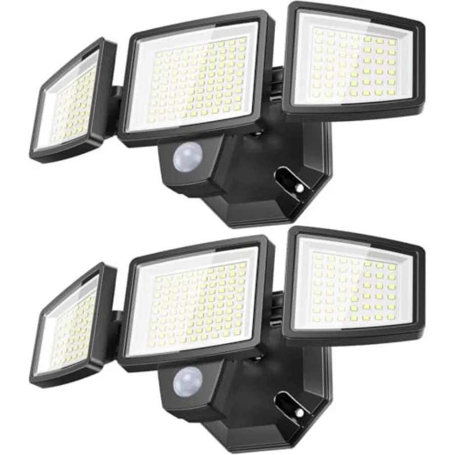 LED Security Lights Motion Sensor Outdoor Lights, 6500K Daylight, IP65 Waterproof, Dusk to Dawn, 3-Head Motion Detected Flood L