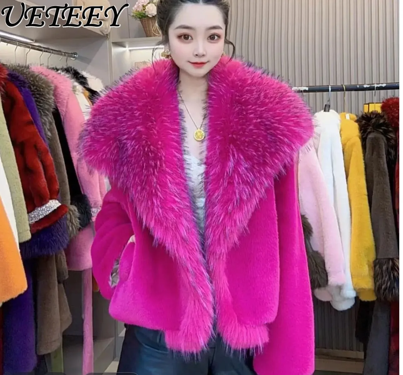 Cappotto invernale in pelliccia di visone nuovo stile corto con collo in pelliccia Cappotto in pelliccia sintetica alla moda Abiti caldi colorati alla moda larghi