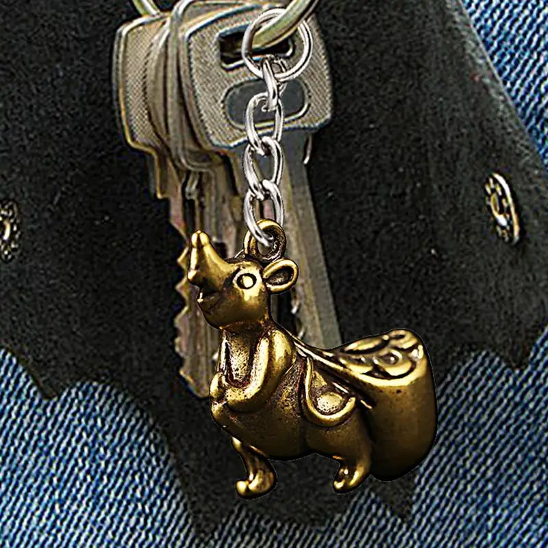 Brass Key Pendant Vintage Brass Keychain Decor Pendant Cute Mouse Shape Pendant Keyring For Backpacks Bags And Car Keys