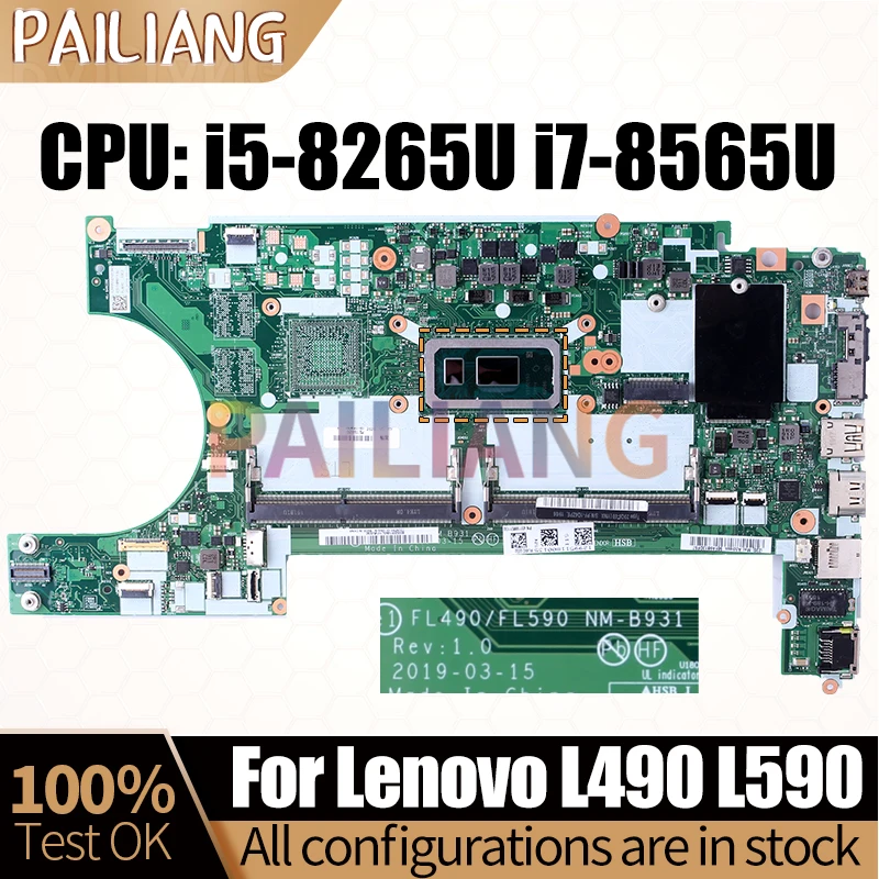 For Lenovo Thinkpad L490 L590 Notebook Mainboard NM-B931 i5-8265U i7-8565U 02DM254 02DM144 Laptop Motherboard Full Tested