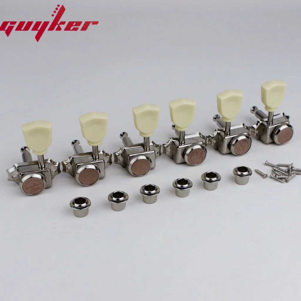 1 Set GUYKER Cream Handle Locking String Vintage Deluxe Electric Guitar Machine Heads Tuners Chrome 3R3L Tuning Pegs