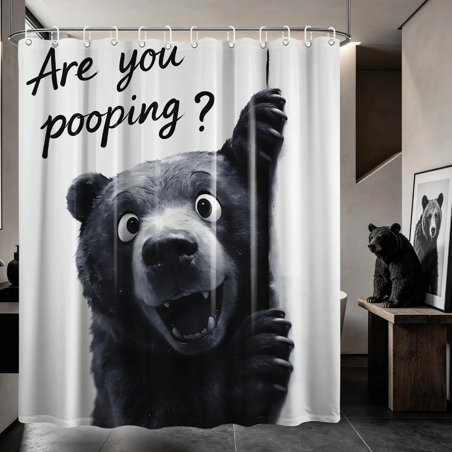Funny Bear Shower Curtain Waterproof Bath Decor Novelty Humorous Polyester Curtain Liner for Bathroom Home Decoration Gift