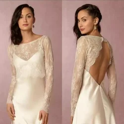 Lace Bridal Bolero Shawl Wedding Jacket Shrug Long Sleeve Bridal Coat Open Back Scoop Neck Customized