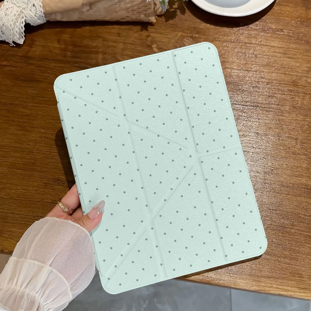 Ins Green Star Polka Dot Tablet Case For iPad Pro 11 12.9 13 A16 M2 M4 M3 M5 Shell 10.2 5/6/7/8/9/10/11th Mini Air 3 4 5 6 Cover