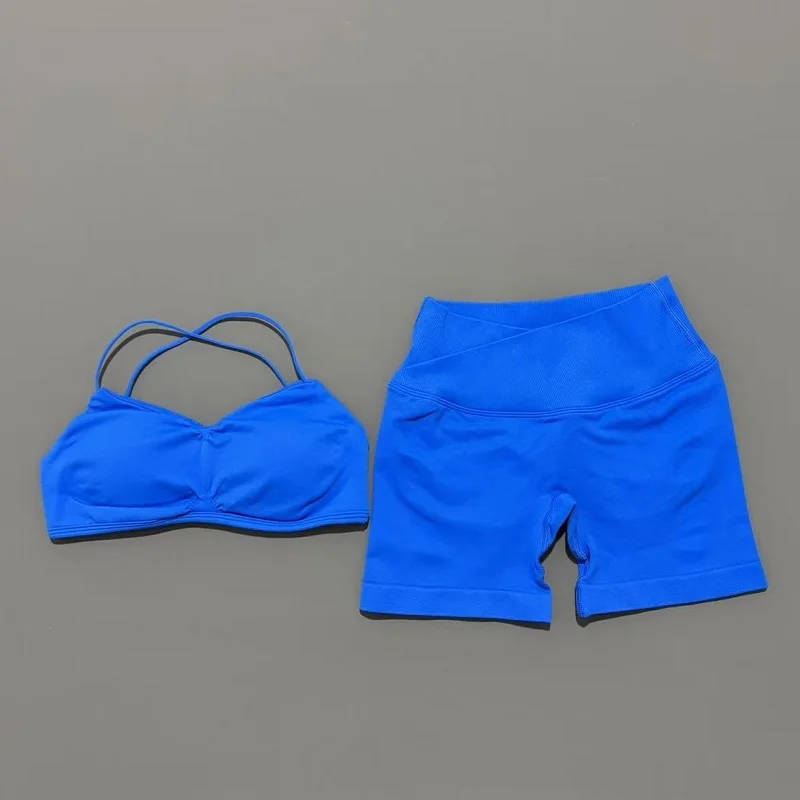 2 قطعة رؤية الصالة الرياضية مجموعة النساء اليوغا المحاصيل الأعلى عالية الخصر Scrunch سلس السراويل حمالة صدر رياضية الرياضة البدلة الرياضية تجريب مجموعة