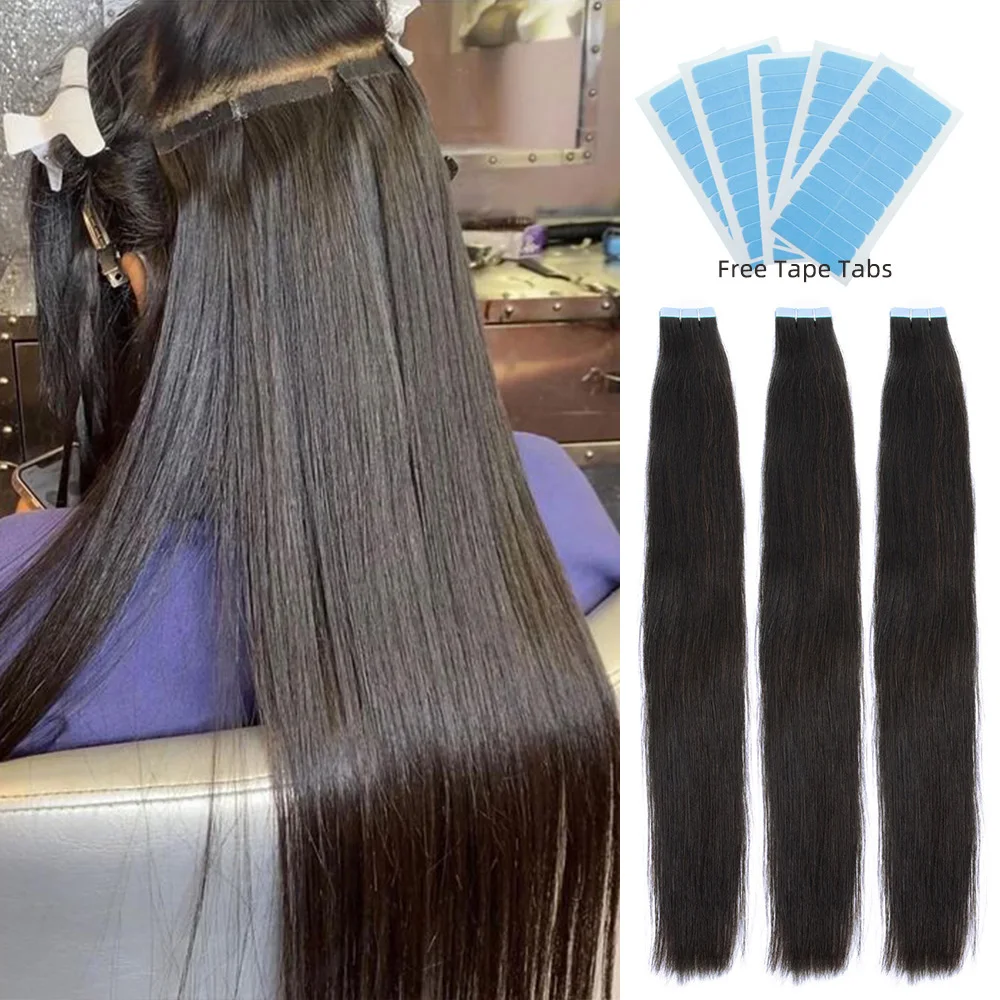 

Long Straight Tape In Human Hair Extensions Natural Silky Hair Extensions 100% Remy Skin Weft Adhesive Glue For Salon 20pcs/pack