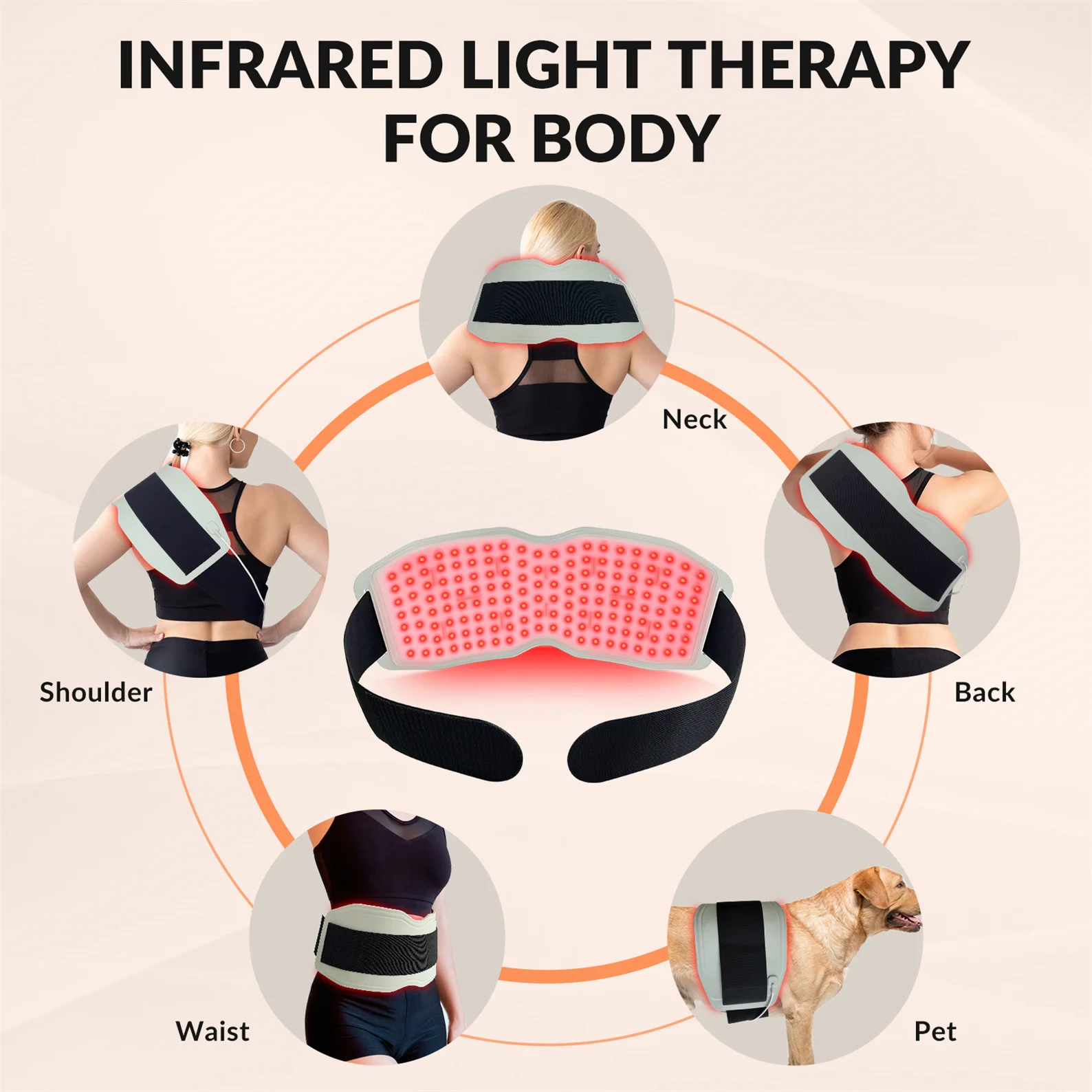 Frovab 940nm 850nm 660nm Red Light Belt Infrared Light Wrap Red Light Device for Body with Timer for Back Shoulder Waist Muscle