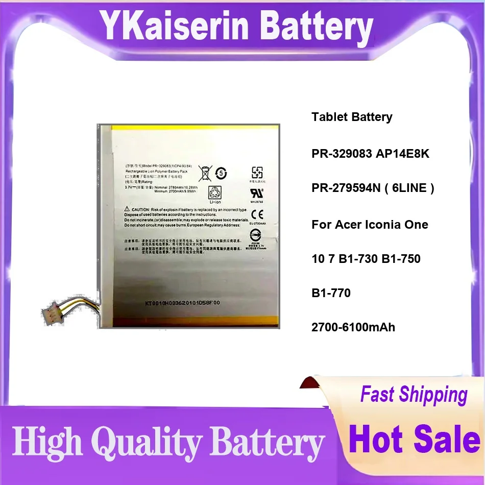 

Tablet Battery PR-329083 AP14E8K PR-279594N ( 6LINE ) For Acer Iconia One 10 7 B1-730 B1-750 B1-770 2700-6100mAh