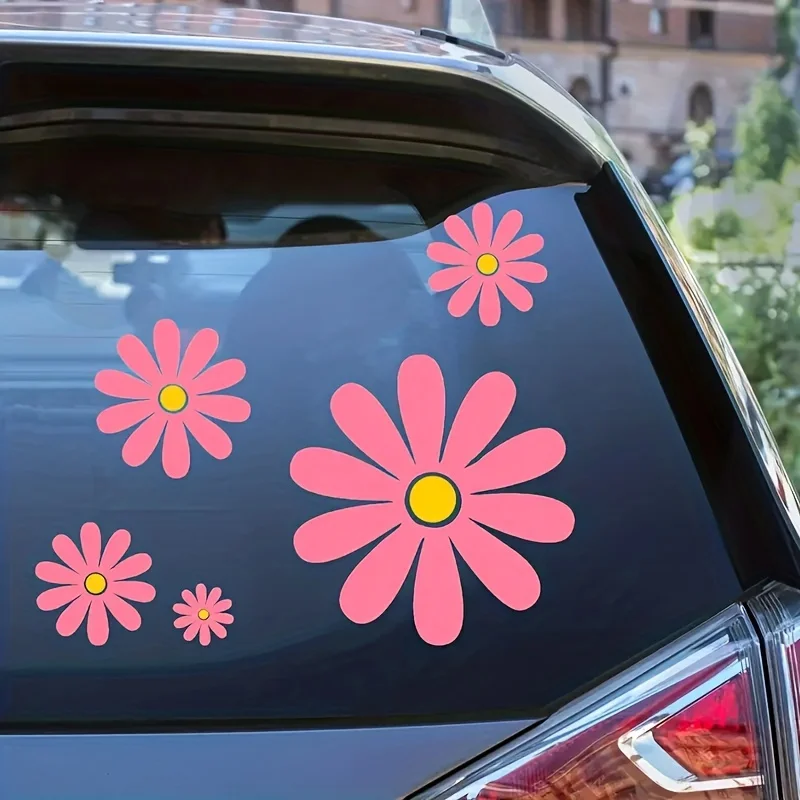 5pcs Self-adhesive Daisy Car Stickers Universal for Auto Rear Window Creative Car Body Styling Waterproof Racing Helmet Decor