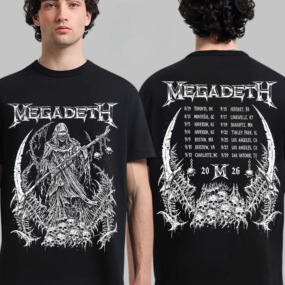 Megadeth Killing Road 2026 Tour Graphic T‑shirt Unisex Thrash Metal Rock Band Back Tour Dates Print Short Sleeve Streetwear Tees