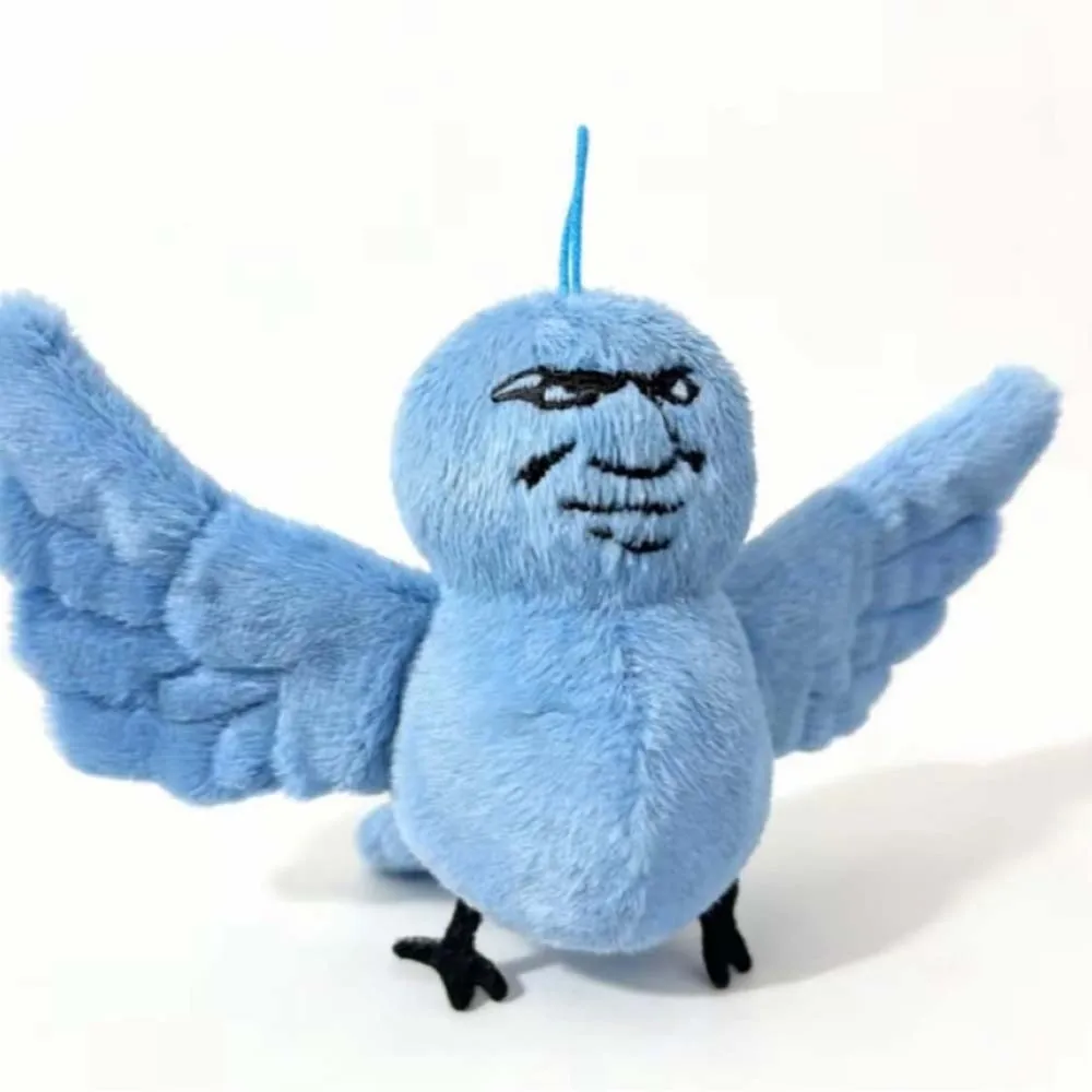 Magnetic Blue Bird with Expression Cartoon Audio Recorder Greetings Birds Key Ring Button Batteries Plush Doll Pendant Friends