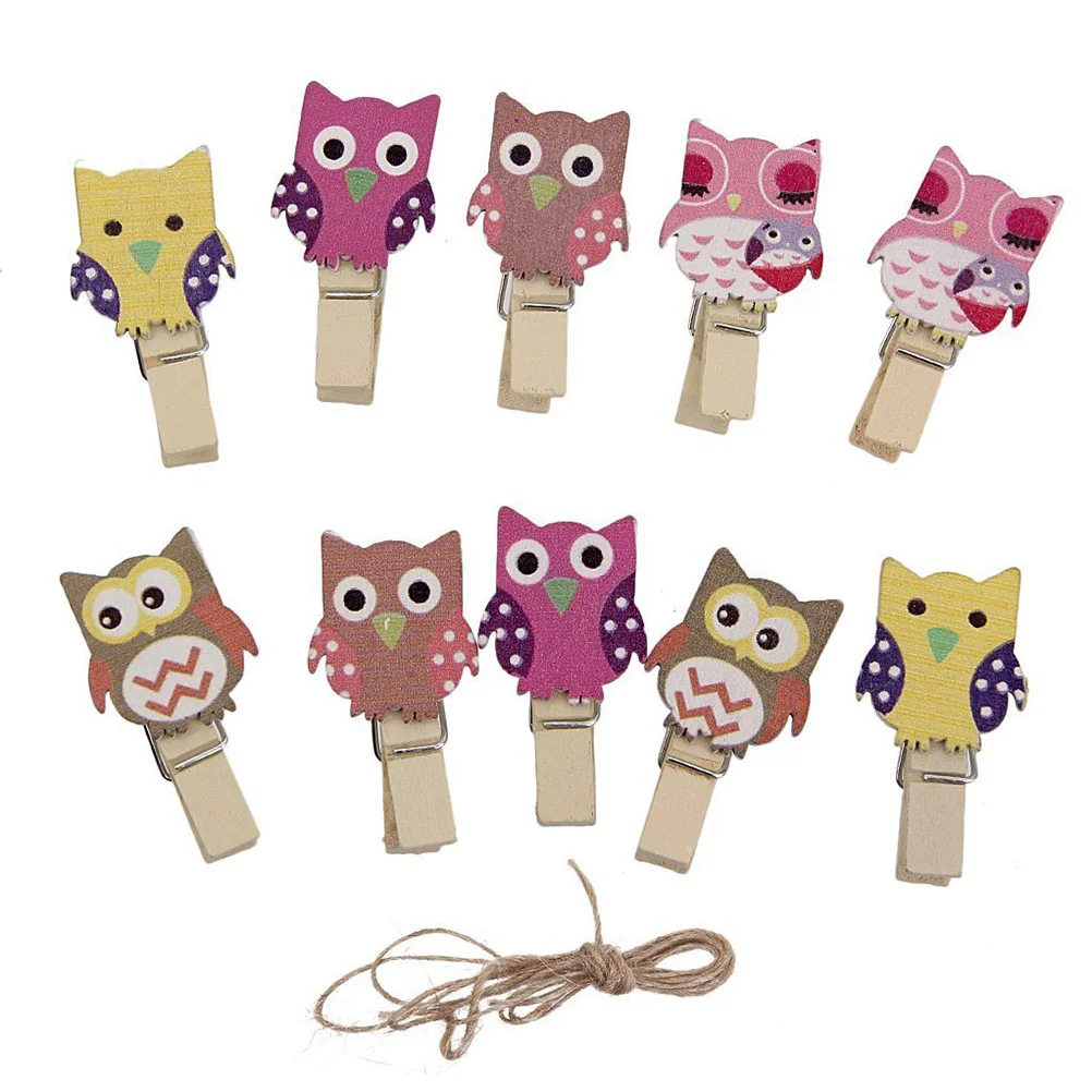 

10 Pcs Owl Shape Clips for Game Favors Craft Thumbtack Pattern Pins Bamboo Clothespins