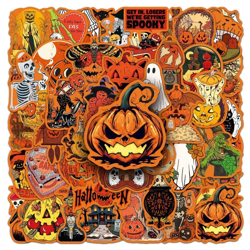 10/50Pcs Halloween Stickers Halloween Pumpkin Ghost Skull Festival Decoration Mobile Computer Laptop Children's Toy Stickers