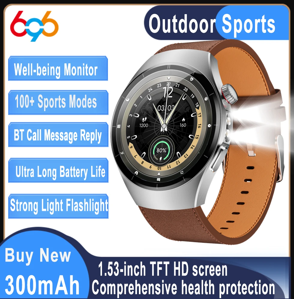 

Новый сильный свет фонарик браслет BT Call Smartwatch мужские монитор здоровья спортивные многоязычные деловые умные часы водонепроницаемые